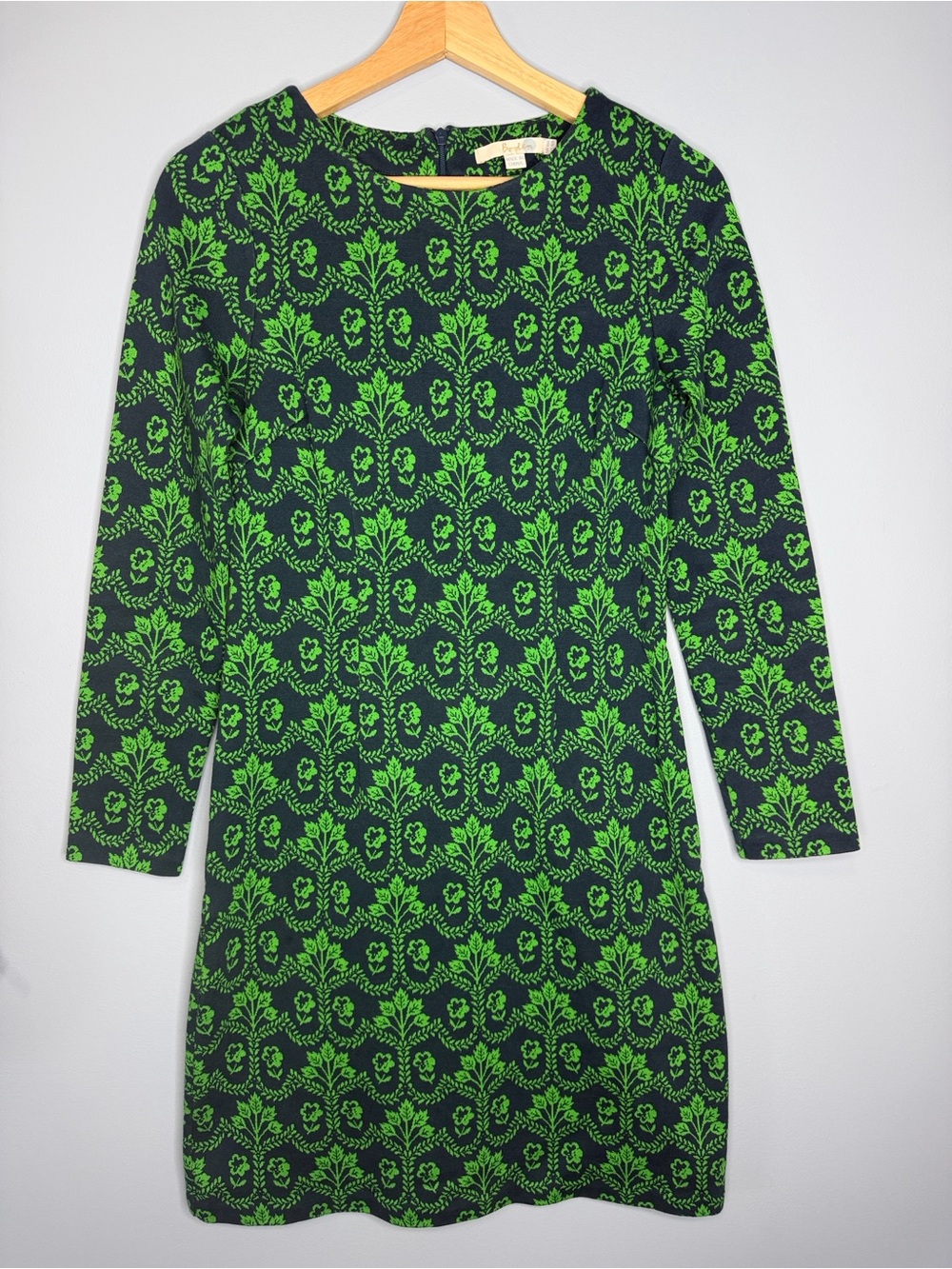 Boden Green and Navy Floral Jacquard Dress